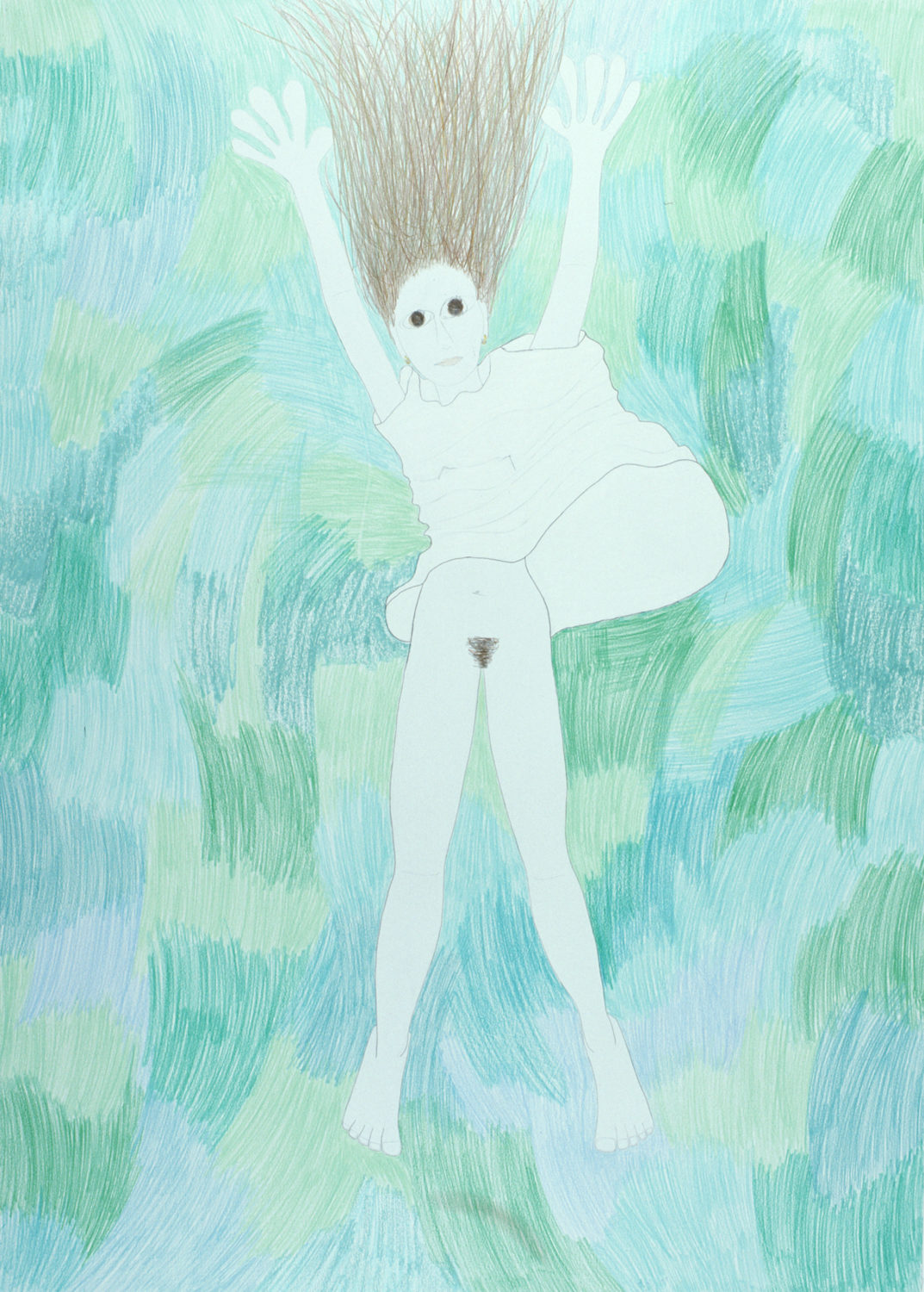 Falling down green waters in white nightdress